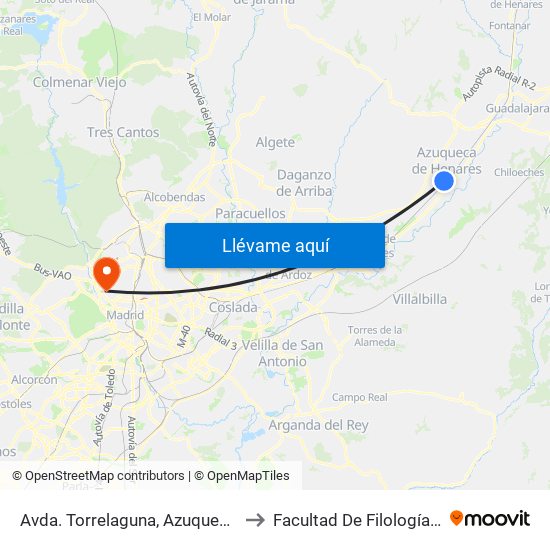 Azuqueca De Henares - Av. Torrelaguna to Facultad De Filología Y Filosofía map