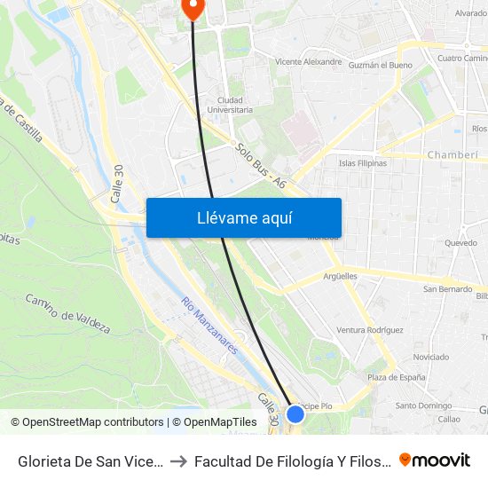 Glorieta De San Vicente to Facultad De Filología Y Filosofía map