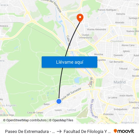 Paseo De Extremadura - El Greco to Facultad De Filología Y Filosofía map