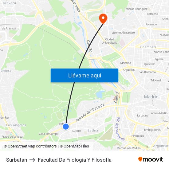 Surbatán to Facultad De Filología Y Filosofía map