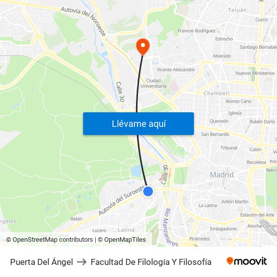 Puerta Del Ángel to Facultad De Filología Y Filosofía map
