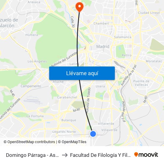 Domingo Párraga - Astillero to Facultad De Filología Y Filosofía map