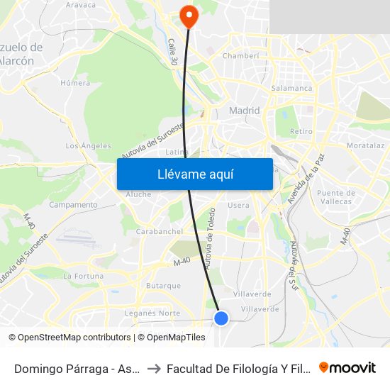 Domingo Párraga - Astillero to Facultad De Filología Y Filosofía map