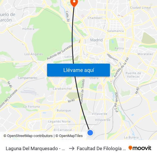 Laguna Del Marquesado - Real De Pinto to Facultad De Filología Y Filosofía map