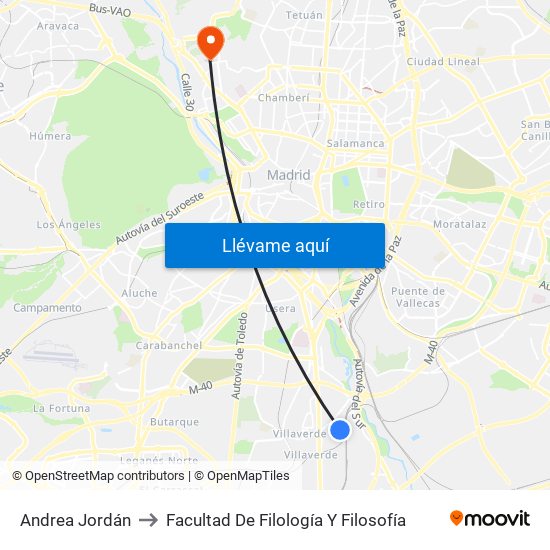 Andrea Jordán to Facultad De Filología Y Filosofía map