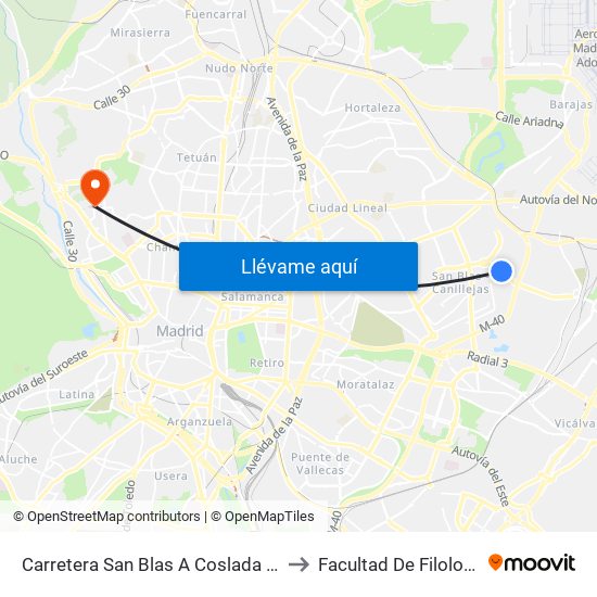 Carretera San Blas A Coslada Frente Metropolitano to Facultad De Filología Y Filosofía map