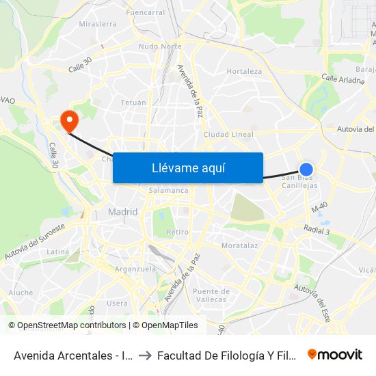 Avenida Arcentales - Iliada to Facultad De Filología Y Filosofía map