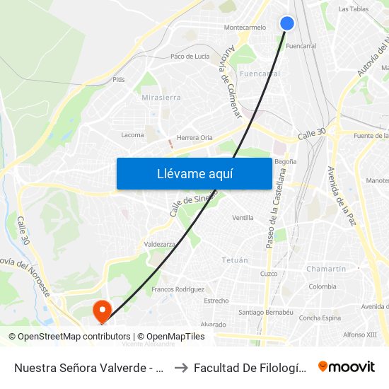 Nuestra Señora Valverde - Alonso Quijano to Facultad De Filología Y Filosofía map