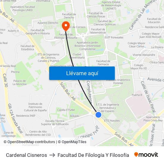 Cardenal Cisneros to Facultad De Filología Y Filosofía map