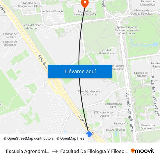 Escuela Agronómica to Facultad De Filología Y Filosofía map