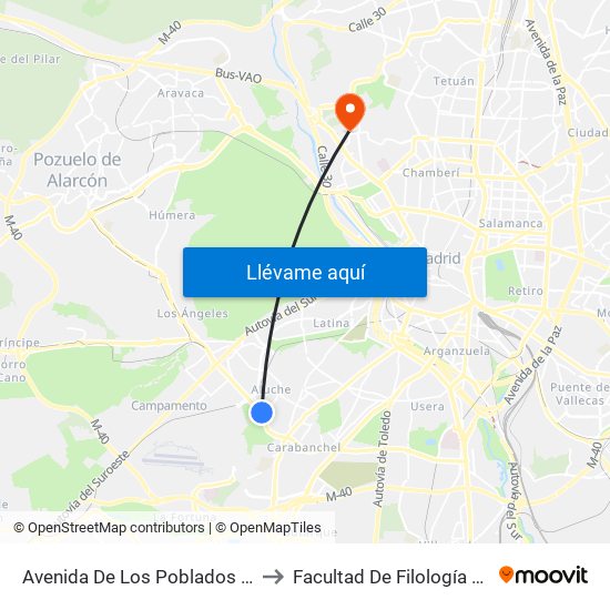 Avenida De Los Poblados - Comisaria to Facultad De Filología Y Filosofía map