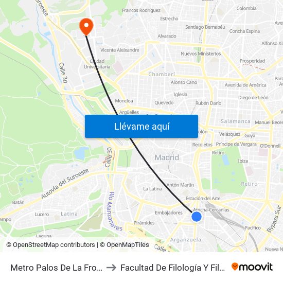 Metro Palos De La Frontera to Facultad De Filología Y Filosofía map