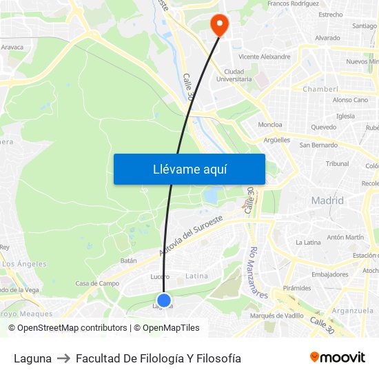 Laguna to Facultad De Filología Y Filosofía map