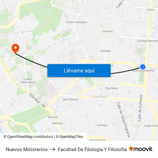 Nuevos Ministerios to Facultad De Filología Y Filosofía map