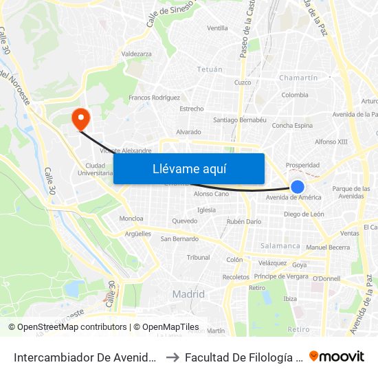 Intercambiador De Avenida De América to Facultad De Filología Y Filosofía map