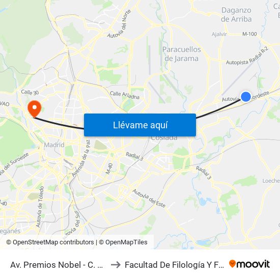 Av. Premios Nobel - C. C. Oasiz to Facultad De Filología Y Filosofía map