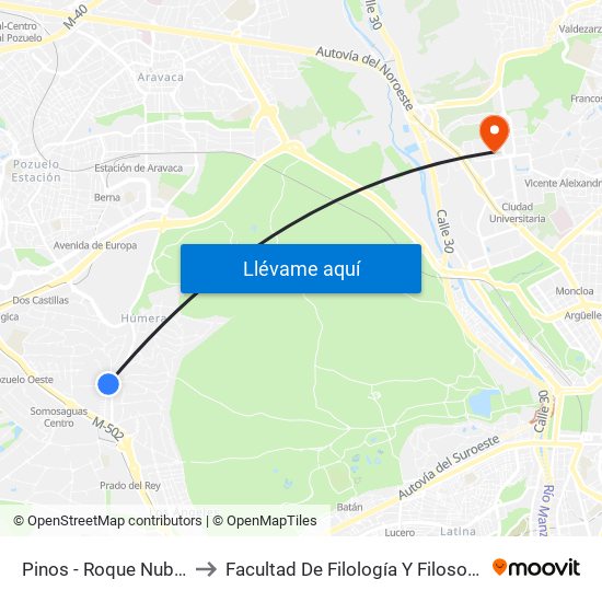 Pinos - Roque Nublo to Facultad De Filología Y Filosofía map