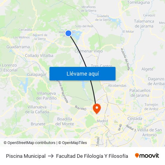 Piscina Municipal to Facultad De Filología Y Filosofía map