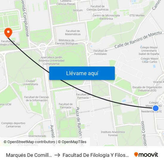 Marqués De Comillas to Facultad De Filología Y Filosofía map