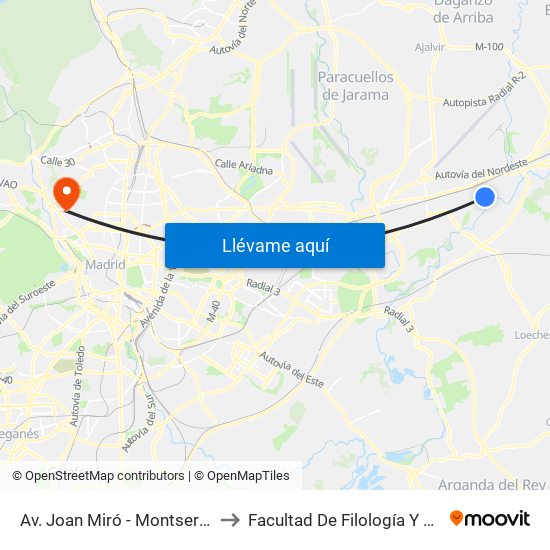 Av. Joan Miró - Montserrat Roig to Facultad De Filología Y Filosofía map