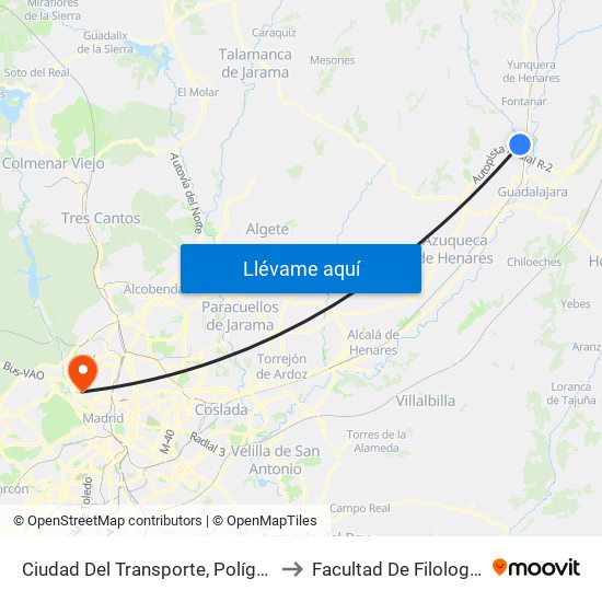 Ciudad Del Transporte, Polígonos Marchamalo to Facultad De Filología Y Filosofía map