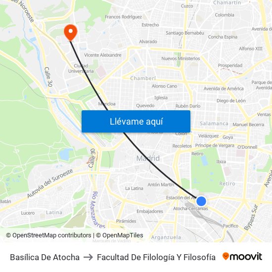 Basílica De Atocha to Facultad De Filología Y Filosofía map