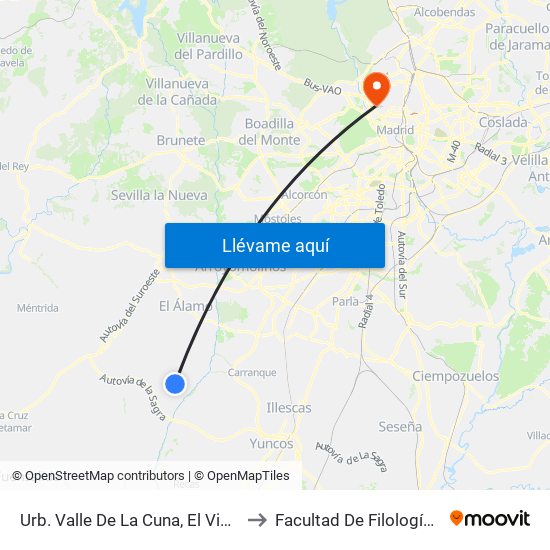 Urb. Valle De La Cuna, El Viso De San Juan to Facultad De Filología Y Filosofía map