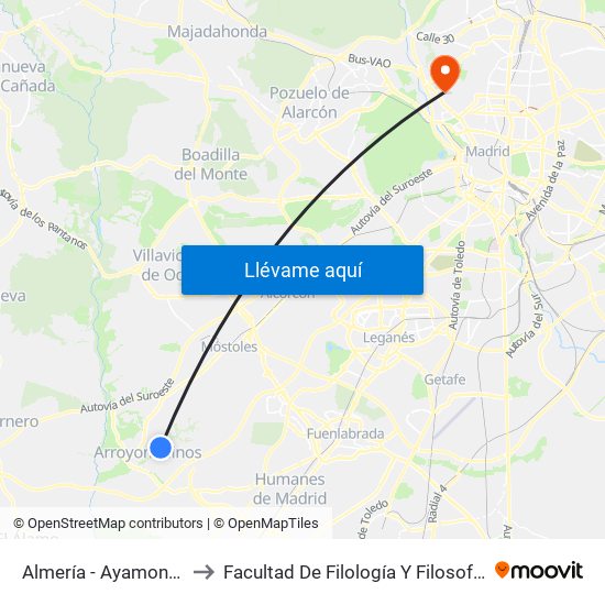 Almería - Ayamonte to Facultad De Filología Y Filosofía map