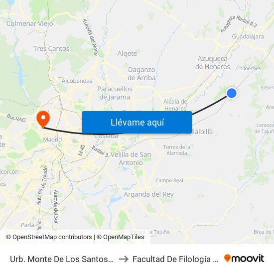 Urb. Monte De Los Santos, Chiloeches to Facultad De Filología Y Filosofía map
