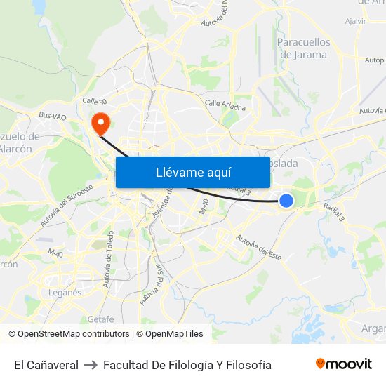 El Cañaveral to Facultad De Filología Y Filosofía map