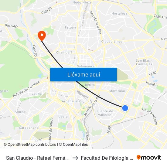 San Claudio - Rafael Fernández Hijicos to Facultad De Filología Y Filosofía map