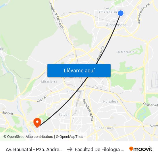 Av. Baunatal - Pza. Andrés Caballero to Facultad De Filología Y Filosofía map