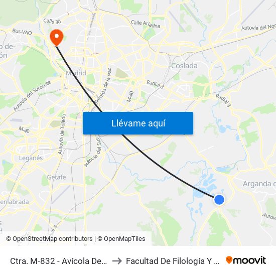 Ctra. M-832 - Avícola Del Jarama to Facultad De Filología Y Filosofía map