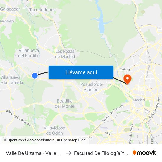 Valle De Ulzama - Valle Del Tiétar to Facultad De Filología Y Filosofía map