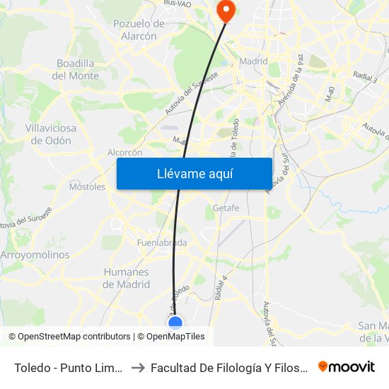 Toledo - Punto Limpio to Facultad De Filología Y Filosofía map