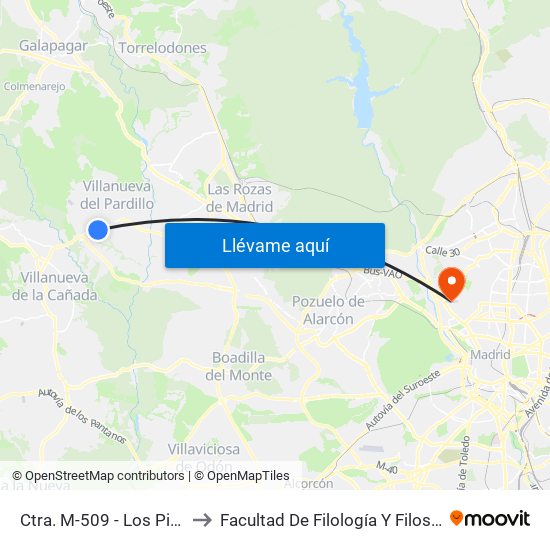 Ctra. M-509 - Los Pinos to Facultad De Filología Y Filosofía map