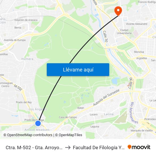 Ctra. M-502 - Gta. Arroyo Meaques to Facultad De Filología Y Filosofía map