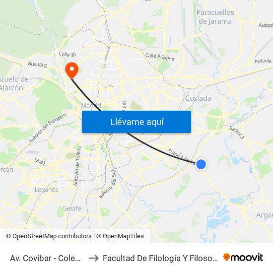 Av. Covibar - Colegio to Facultad De Filología Y Filosofía map