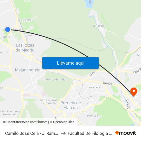 Camilo José Cela - J. Ramón Jiménez to Facultad De Filología Y Filosofía map