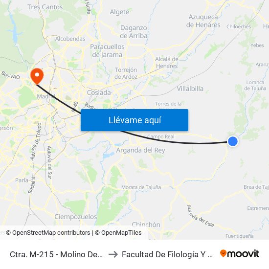 Ctra. M-215 - Molino Del Puente to Facultad De Filología Y Filosofía map