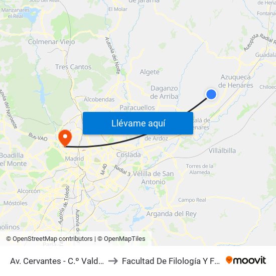 Av. Cervantes - C.º Valdeavero to Facultad De Filología Y Filosofía map