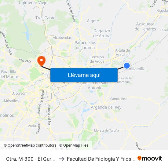 Ctra. M-300 - El Gurugú to Facultad De Filología Y Filosofía map