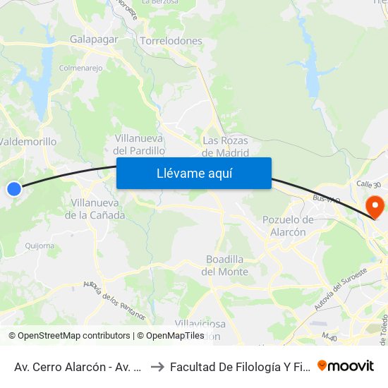 Av. Cerro Alarcón - Av. Madrid to Facultad De Filología Y Filosofía map