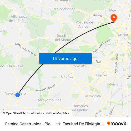 Camino Casarrubios - Plaza De Toros to Facultad De Filología Y Filosofía map