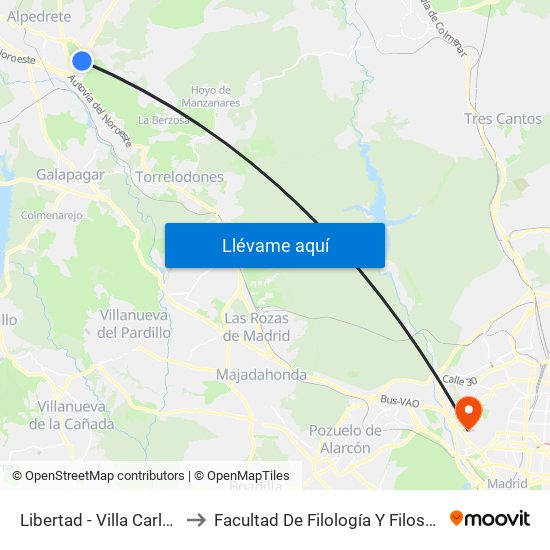 Libertad - Villa Carlota to Facultad De Filología Y Filosofía map