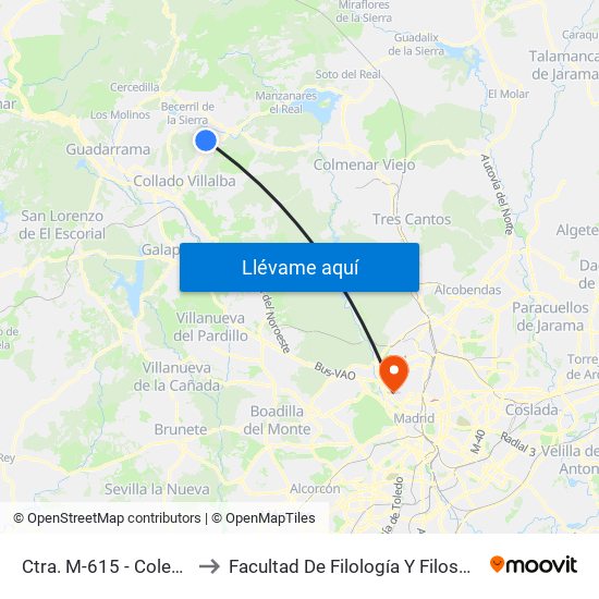 Ctra. M-615 - Colegio to Facultad De Filología Y Filosofía map