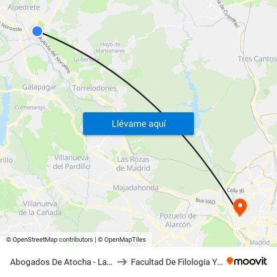 Abogados De Atocha - Las Dehesas to Facultad De Filología Y Filosofía map