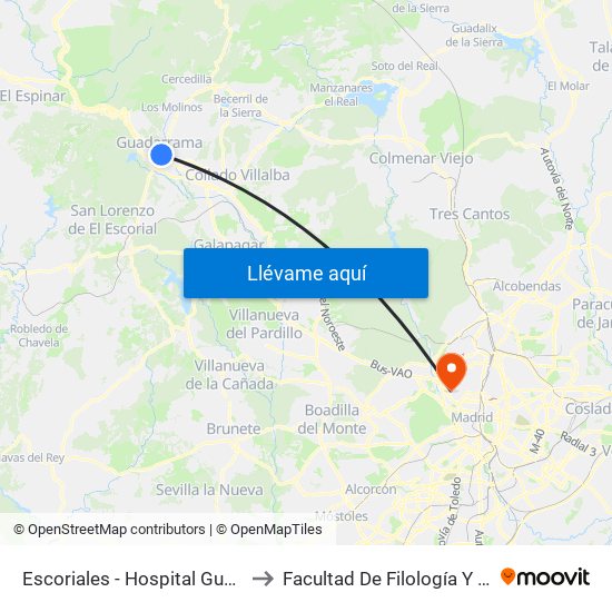 Escoriales - Hospital Guadarrama to Facultad De Filología Y Filosofía map