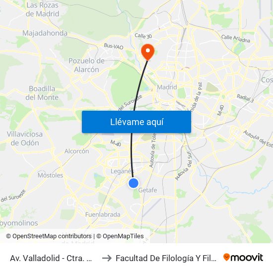 Av. Valladolid - Ctra. M-406 to Facultad De Filología Y Filosofía map