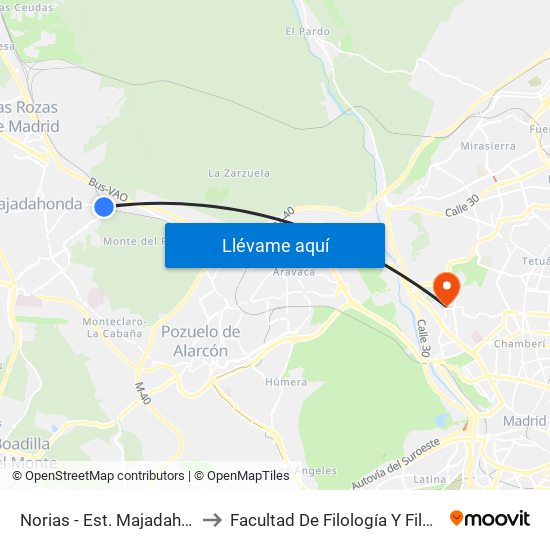 Norias - Est. Majadahonda to Facultad De Filología Y Filosofía map